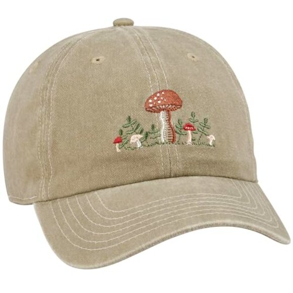 Stonewashed Cotton Baseball Cap Adjustable Fit Nature Inspired Mushroom Snail main image 5